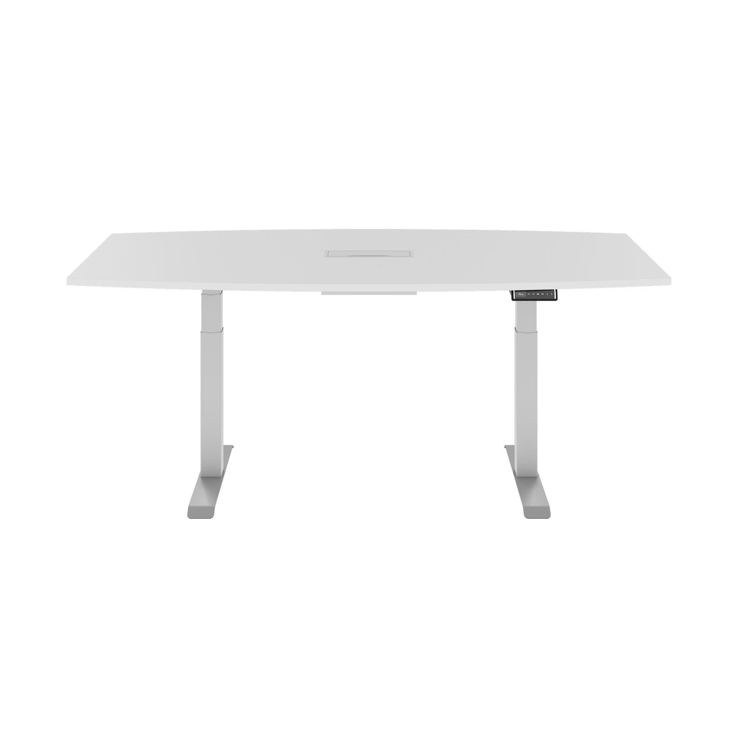 DRIVE 2 motor conference table | Boat shape, 1800 - 2400 mm (6 - 10 people), electrically height adjustable, cable flap optional, white