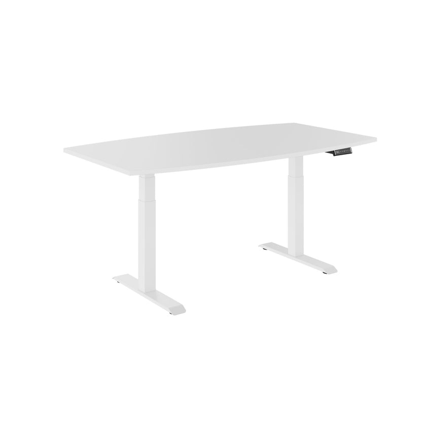 DRIVE 2 motor conference table | Boat shape, 1800 - 2400 mm (6 - 10 people), electrically height adjustable, cable flap optional, white