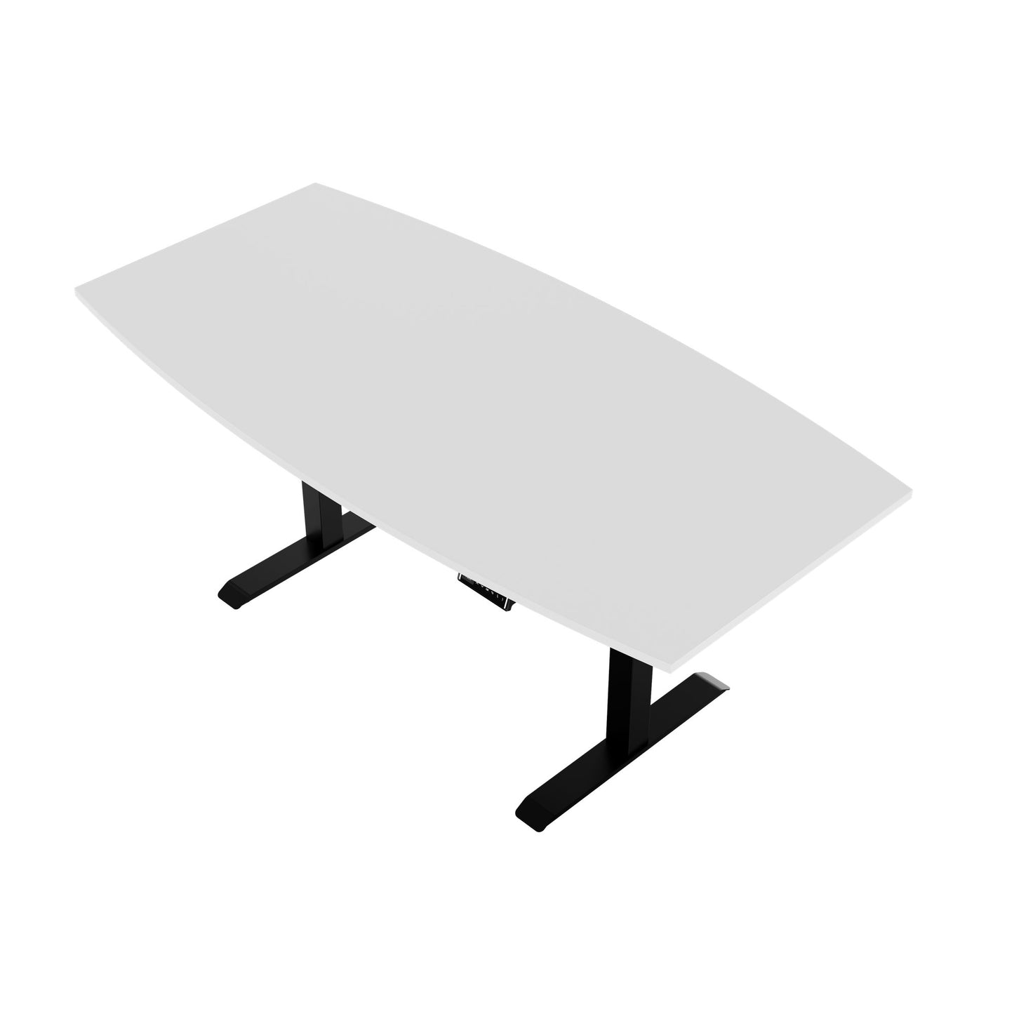 DRIVE 2 motor conference table | Boat shape, 1800 - 2400 mm (6 - 10 people), electrically height adjustable, cable flap optional, white