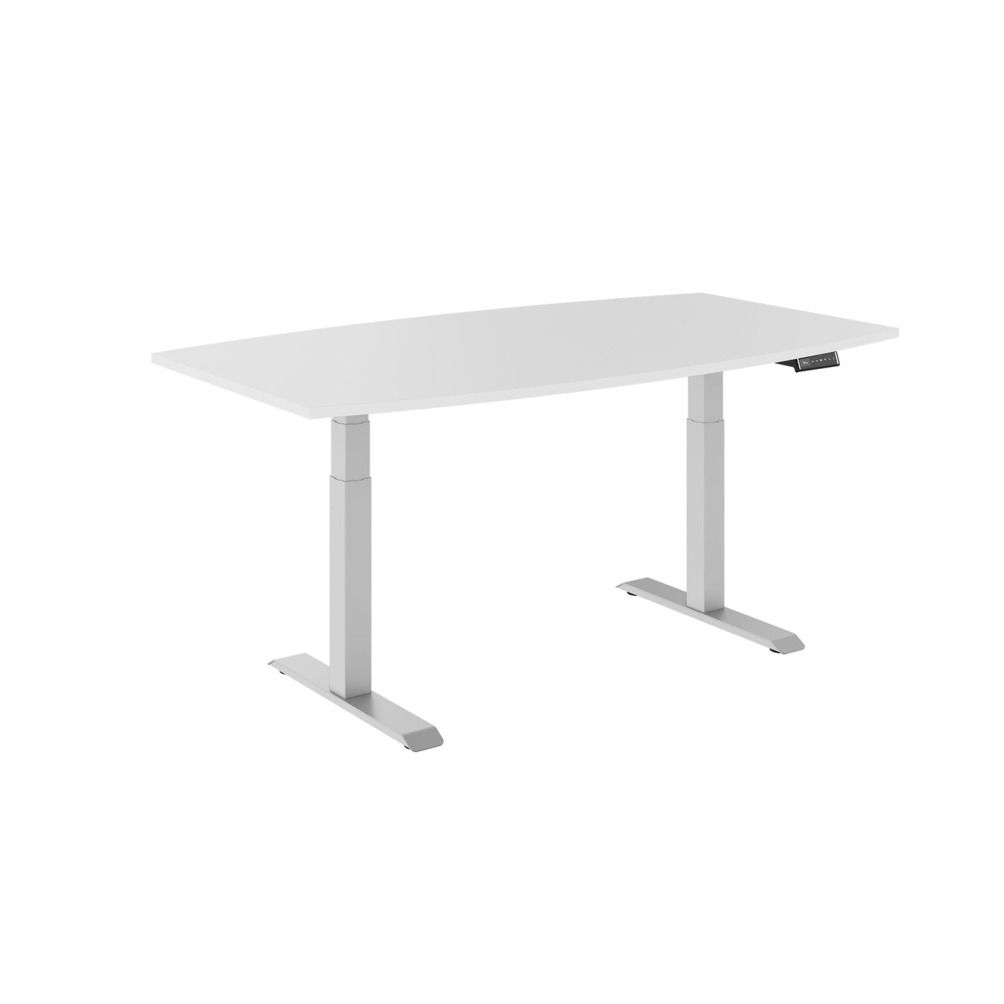 DRIVE 2 motor conference table | Boat shape, 1800 - 2400 mm (6 - 10 people), electrically height adjustable, cable flap optional, white