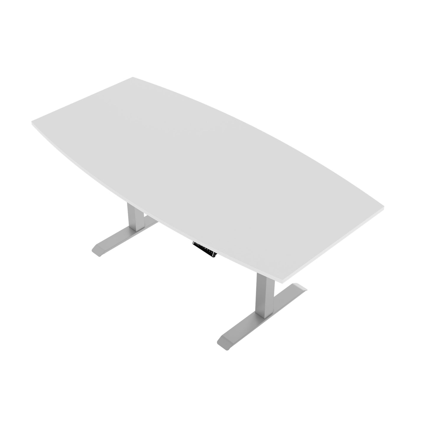 DRIVE 2 motor conference table | Boat shape, 1800 - 2400 mm (6 - 10 people), electrically height adjustable, cable flap optional, white