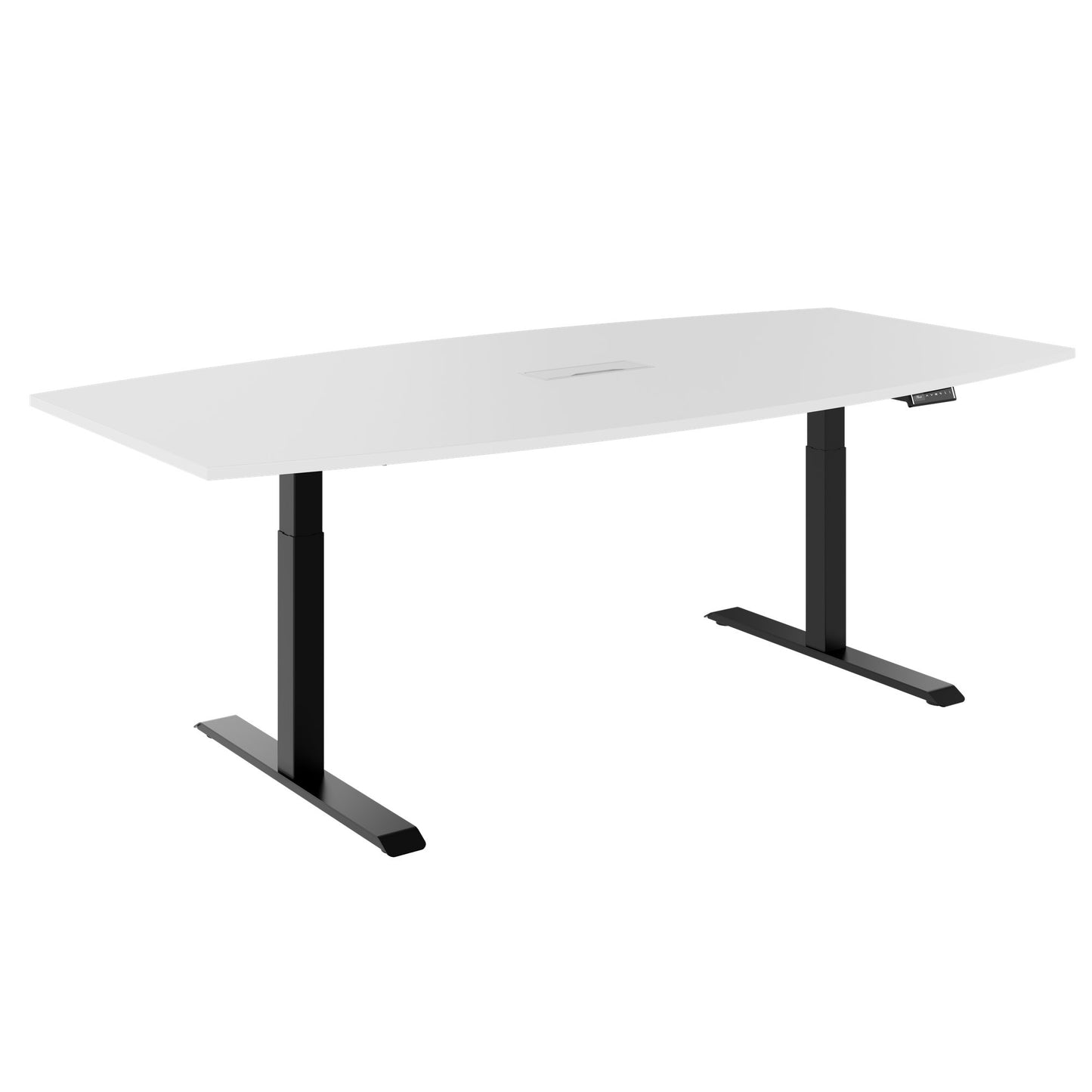 DRIVE 2 motor conference table | Boat shape, 1800 - 2400 mm (6 - 10 people), electrically height adjustable, cable flap optional, white