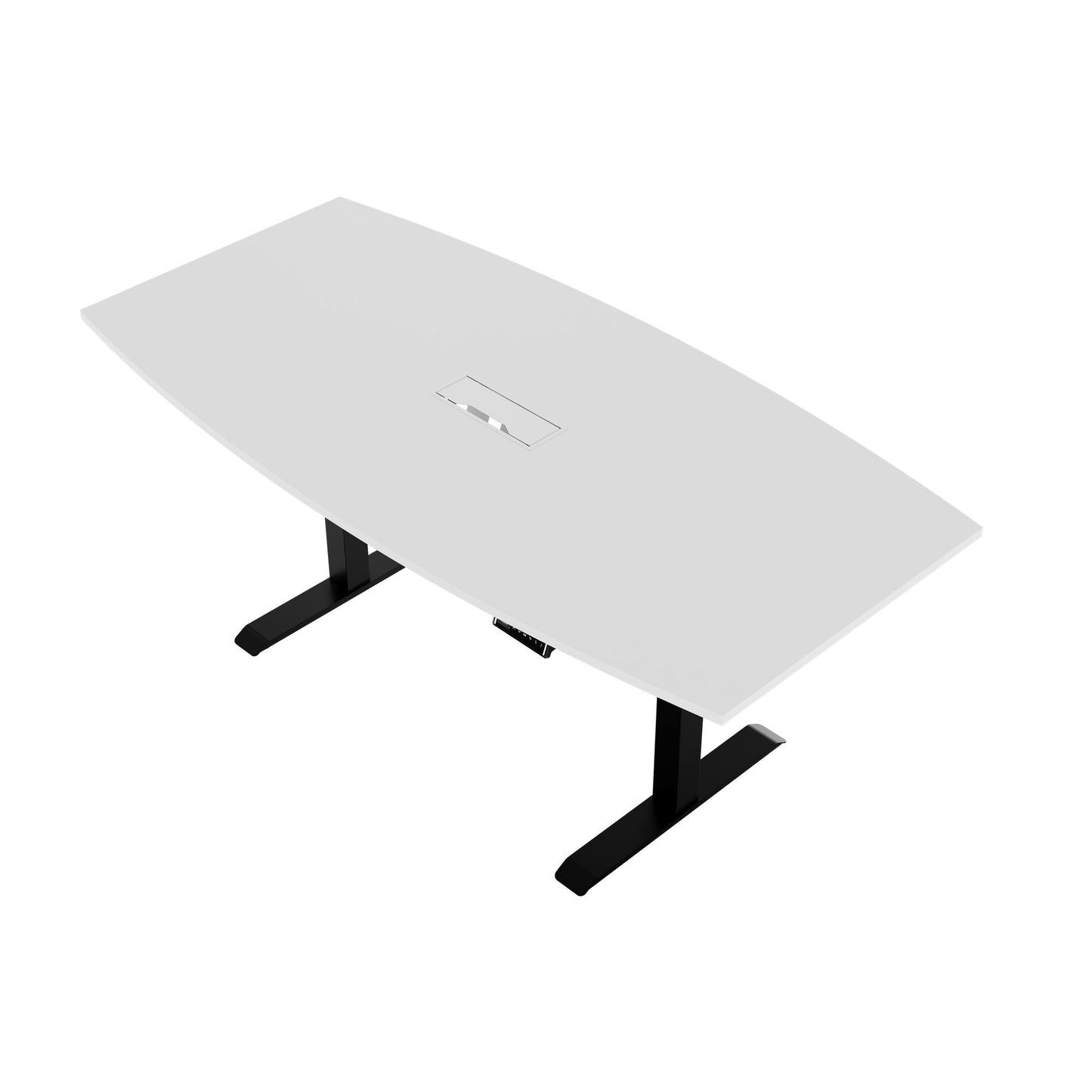 DRIVE 2 motor conference table | Boat shape, 1800 - 2400 mm (6 - 10 people), electrically height adjustable, cable flap optional, white