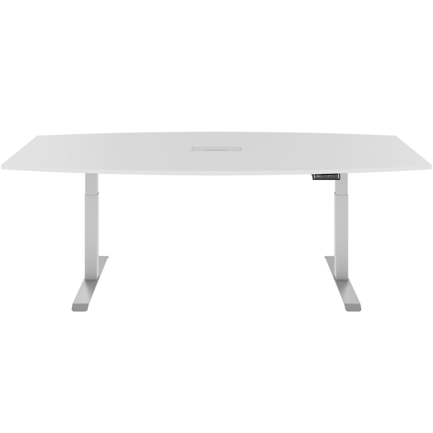 DRIVE 2 motor conference table | Boat shape, 1800 - 2400 mm (6 - 10 people), electrically height adjustable, cable flap optional, white