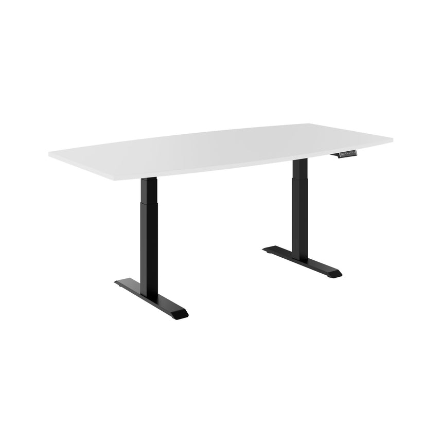 DRIVE 2 motor conference table | Boat shape, 1800 - 2400 mm (6 - 10 people), electrically height adjustable, cable flap optional, white