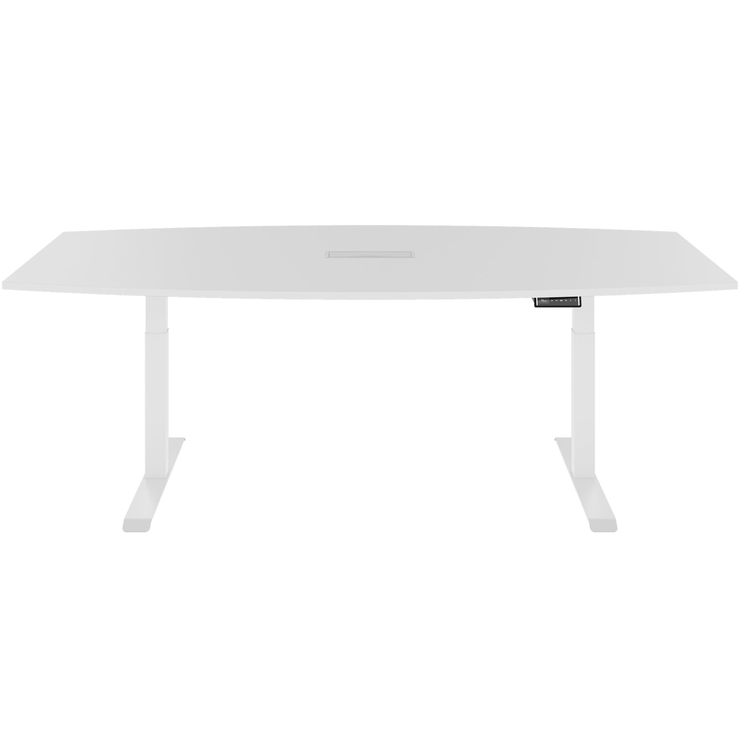 DRIVE 2 motor conference table | Boat shape, 1800 - 2400 mm (6 - 10 people), electrically height adjustable, cable flap optional, white