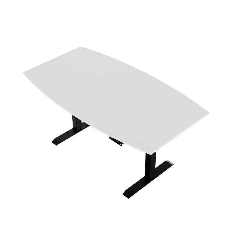 DRIVE 2 motor conference table | Boat shape, 1800 - 2400 mm (6 - 10 people), electrically height adjustable, cable flap optional, white