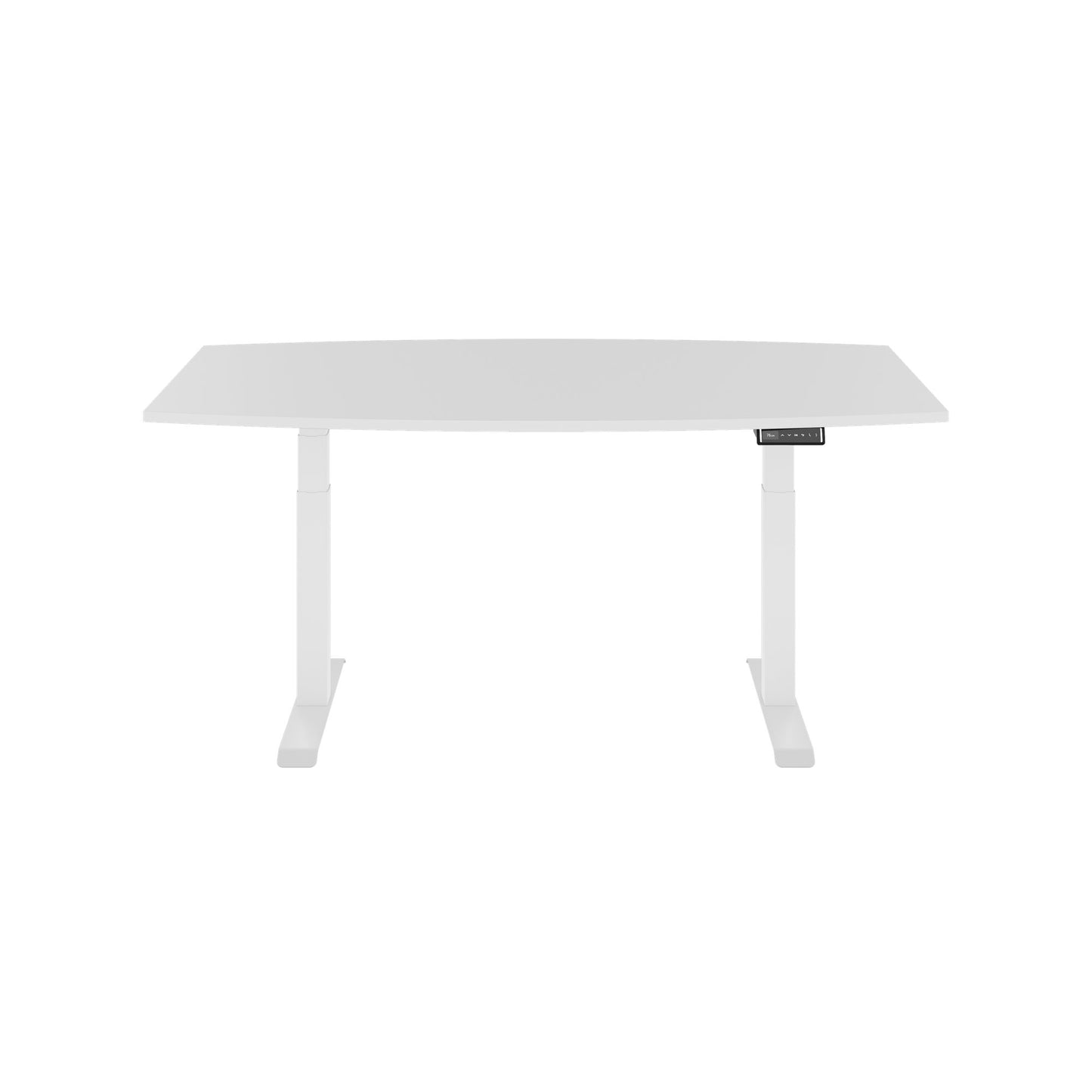 DRIVE 2 motor conference table | Boat shape, 1800 - 2400 mm (6 - 10 people), electrically height adjustable, cable flap optional, white