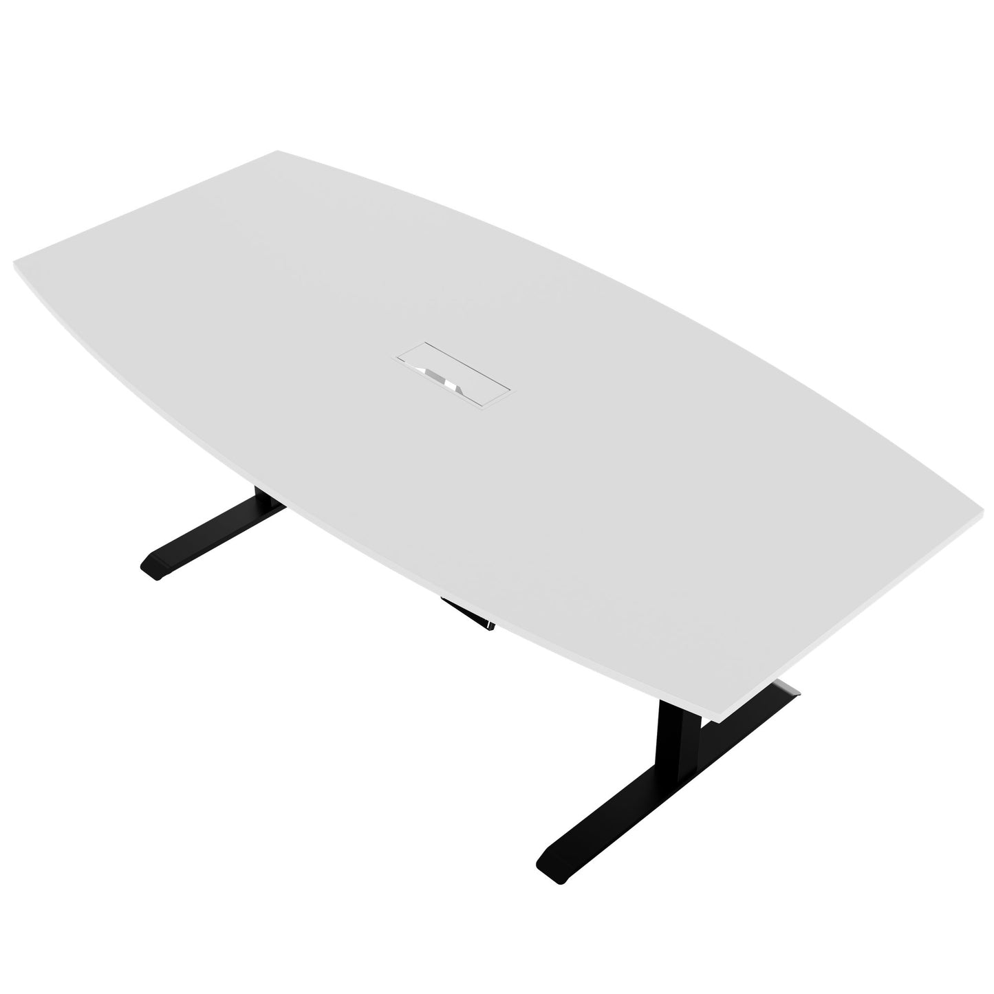 DRIVE 2 motor conference table | Boat shape, 1800 - 2400 mm (6 - 10 people), electrically height adjustable, cable flap optional, white