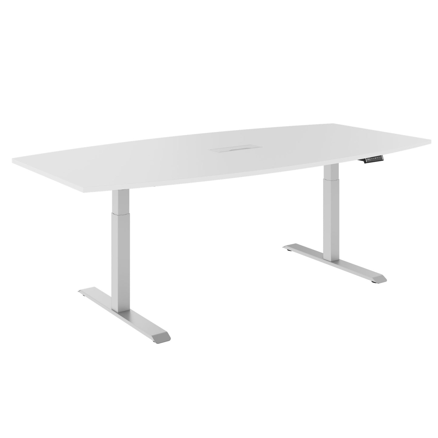 DRIVE 2 motor conference table | Boat shape, 1800 - 2400 mm (6 - 10 people), electrically height adjustable, cable flap optional, white