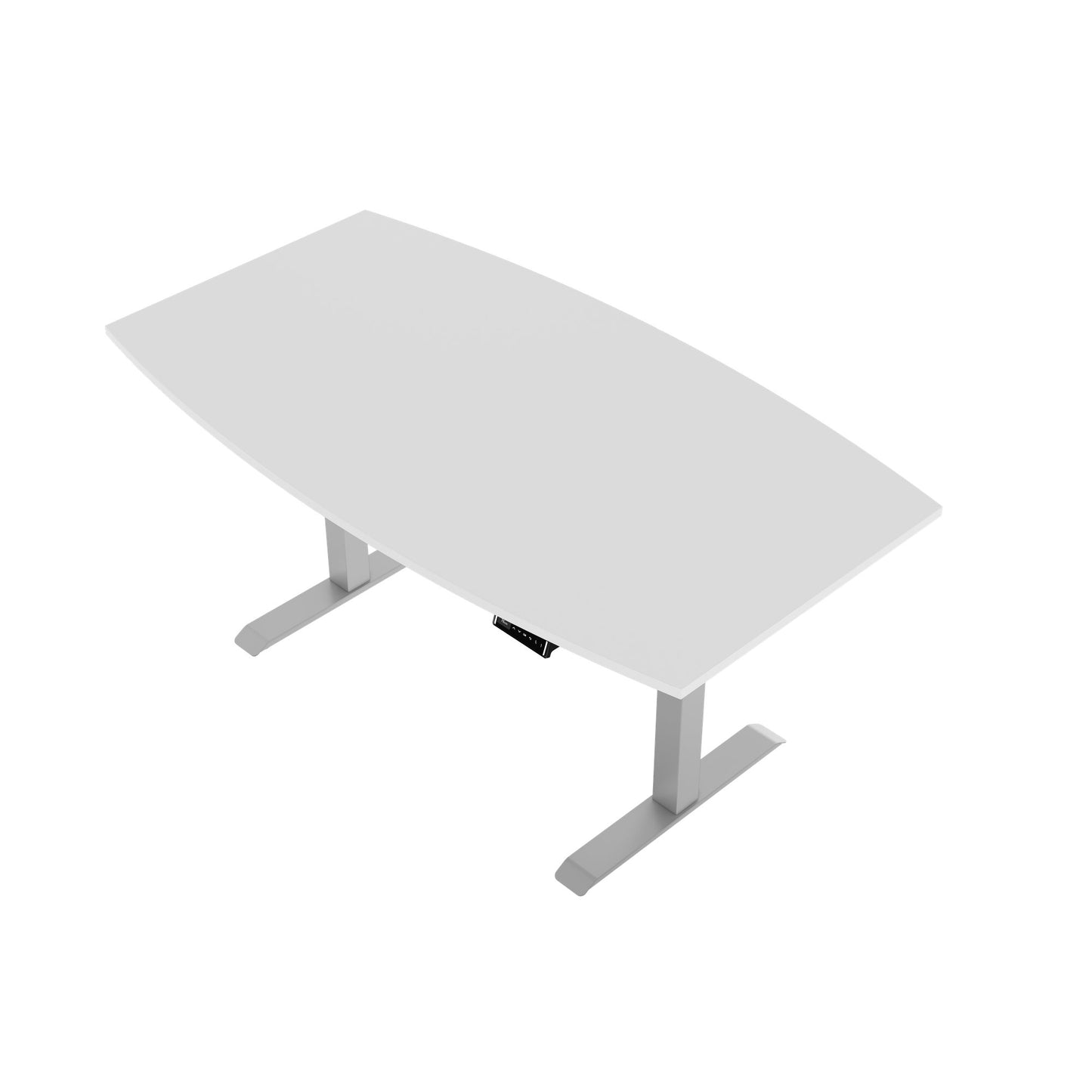 DRIVE 2 motor conference table | Boat shape, 1800 - 2400 mm (6 - 10 people), electrically height adjustable, cable flap optional, white