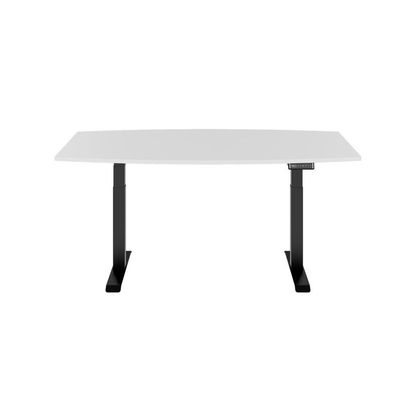 DRIVE 2 motor conference table | Boat shape, 1800 - 2400 mm (6 - 10 people), electrically height adjustable, cable flap optional, white