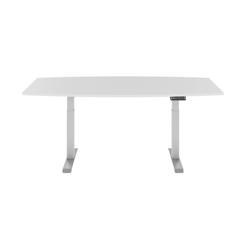 DRIVE 2 motor conference table | Boat shape, 1800 - 2400 mm (6 - 10 people), electrically height adjustable, cable flap optional, white