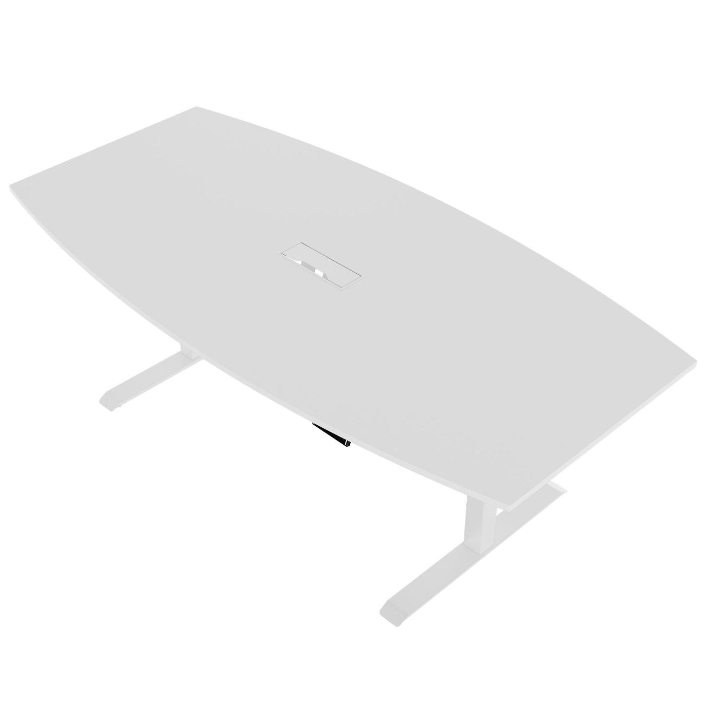 DRIVE 2 motor conference table | Boat shape, 1800 - 2400 mm (6 - 10 people), electrically height adjustable, cable flap optional, white