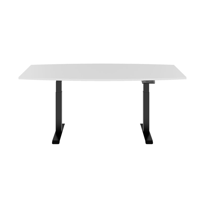 DRIVE 2 motor conference table | Boat shape, 1800 - 2400 mm (6 - 10 people), electrically height adjustable, cable flap optional, white