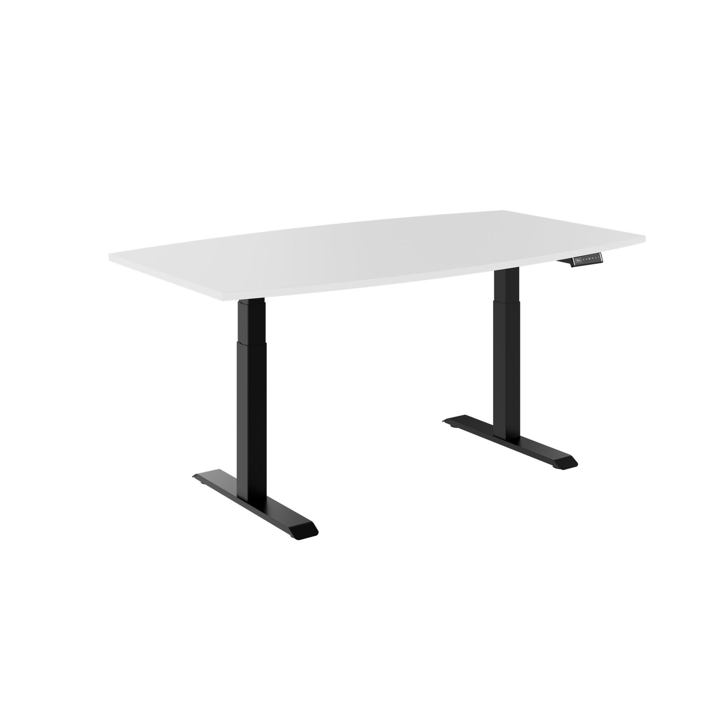 DRIVE 2 motor conference table | Boat shape, 1800 - 2400 mm (6 - 10 people), electrically height adjustable, cable flap optional, white