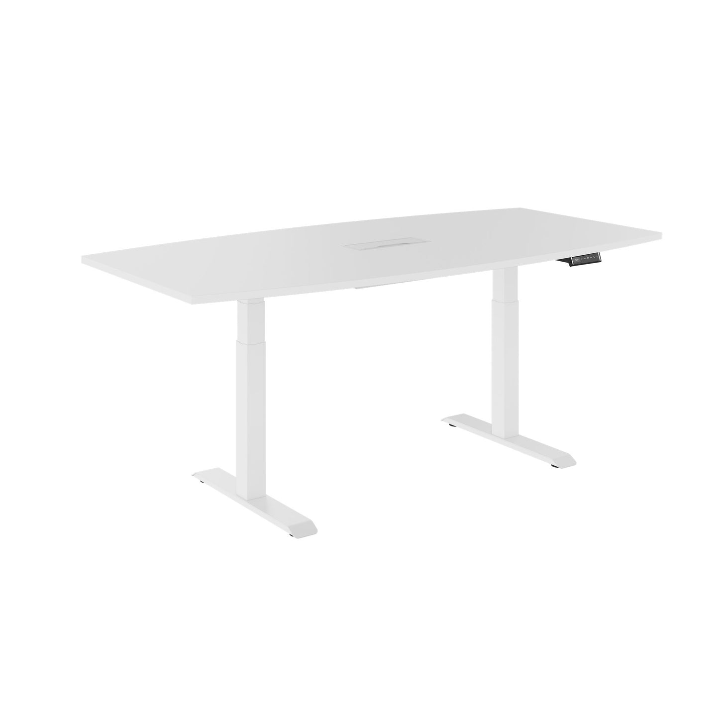 DRIVE 2 motor conference table | Boat shape, 1800 - 2400 mm (6 - 10 people), electrically height adjustable, cable flap optional, white