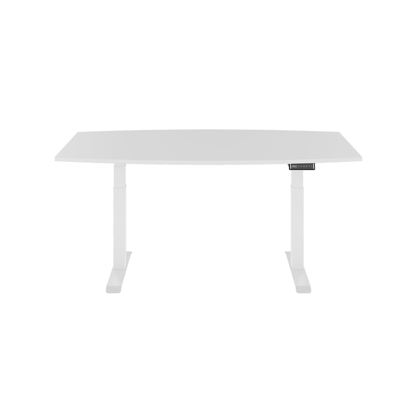 DRIVE 2 motor conference table | Boat shape, 1800 - 2400 mm (6 - 10 people), electrically height adjustable, cable flap optional, white