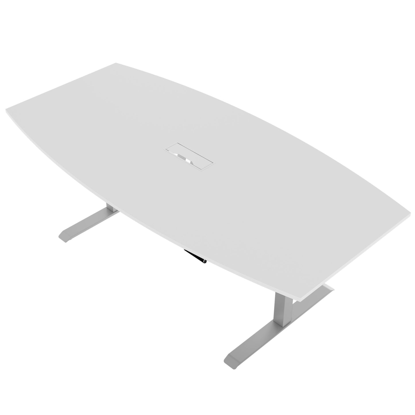 DRIVE 2 motor conference table | Boat shape, 1800 - 2400 mm (6 - 10 people), electrically height adjustable, cable flap optional, white