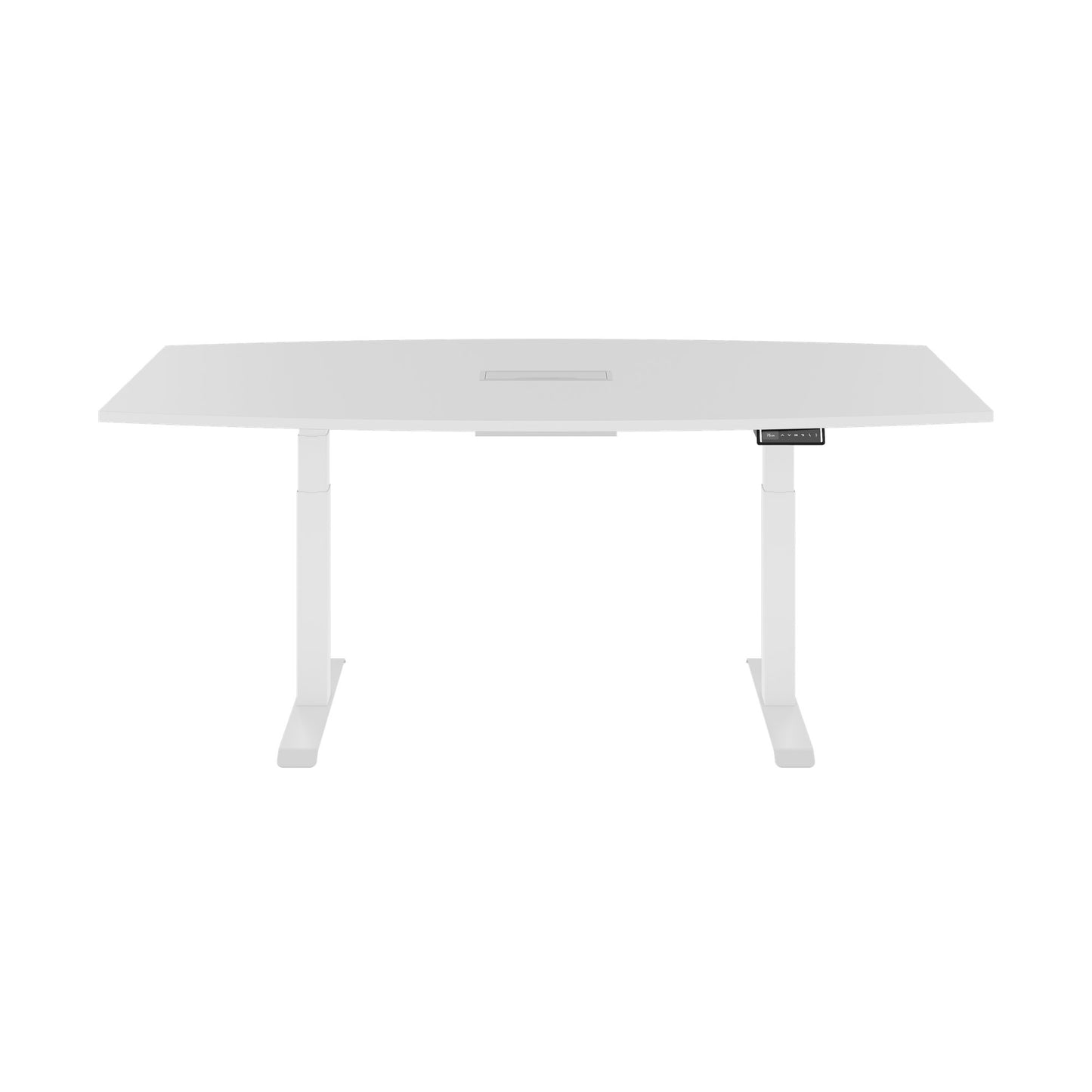 DRIVE 2 motor conference table | Boat shape, 1800 - 2400 mm (6 - 10 people), electrically height adjustable, cable flap optional, white