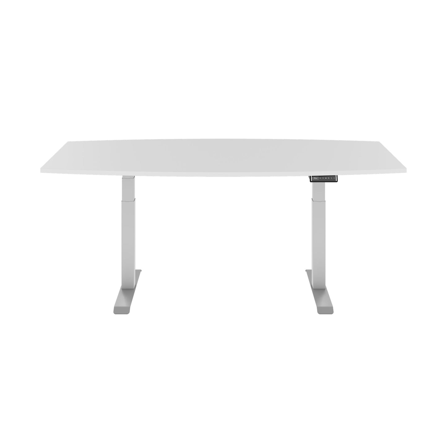 DRIVE 2 motor conference table | Boat shape, 1800 - 2400 mm (6 - 10 people), electrically height adjustable, cable flap optional, white