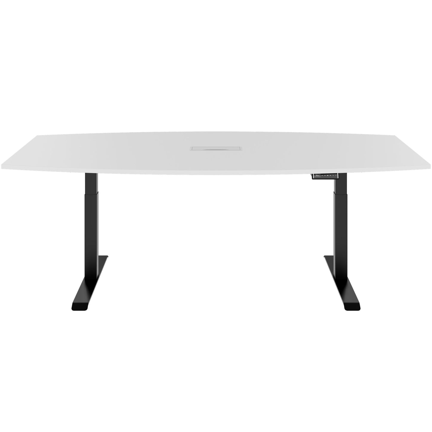 DRIVE 2 motor conference table | Boat shape, 1800 - 2400 mm (6 - 10 people), electrically height adjustable, cable flap optional, white