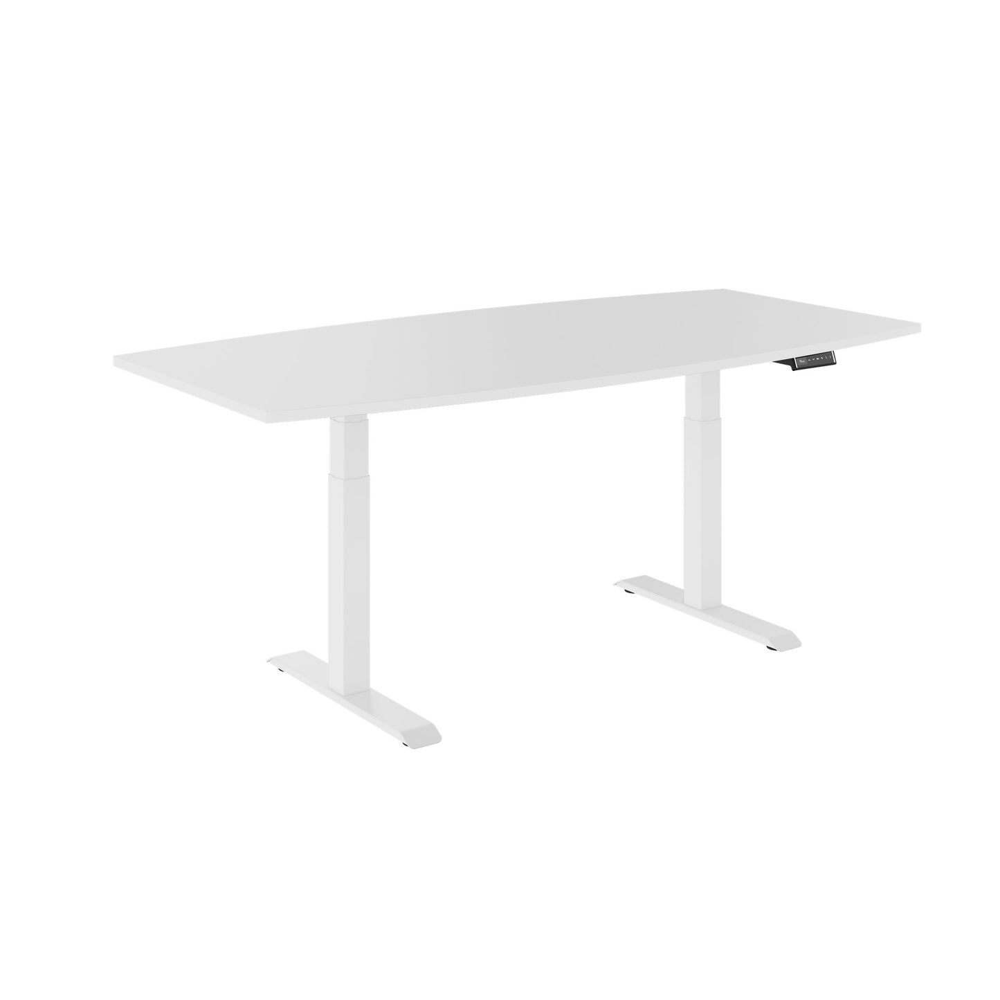 DRIVE 2 motor conference table | Boat shape, 1800 - 2400 mm (6 - 10 people), electrically height adjustable, cable flap optional, white