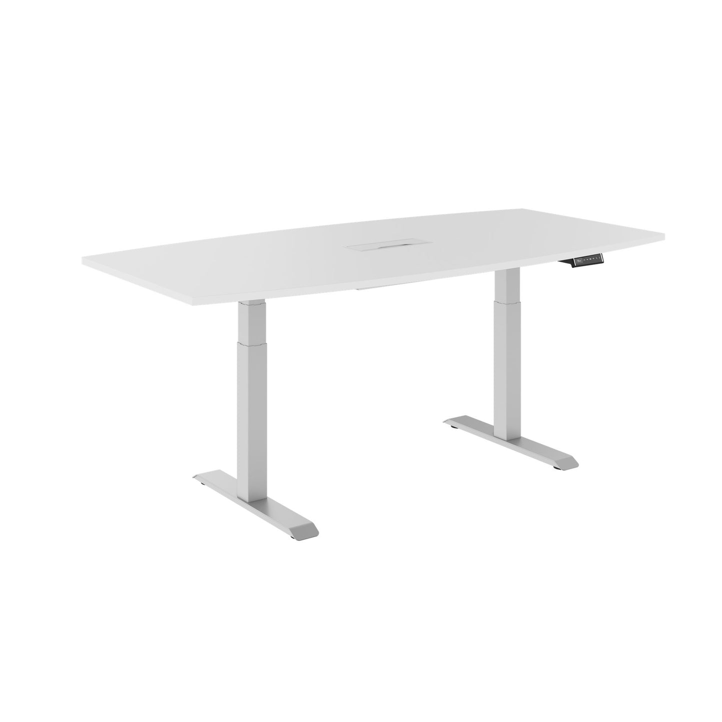 DRIVE 2 motor conference table | Boat shape, 1800 - 2400 mm (6 - 10 people), electrically height adjustable, cable flap optional, white