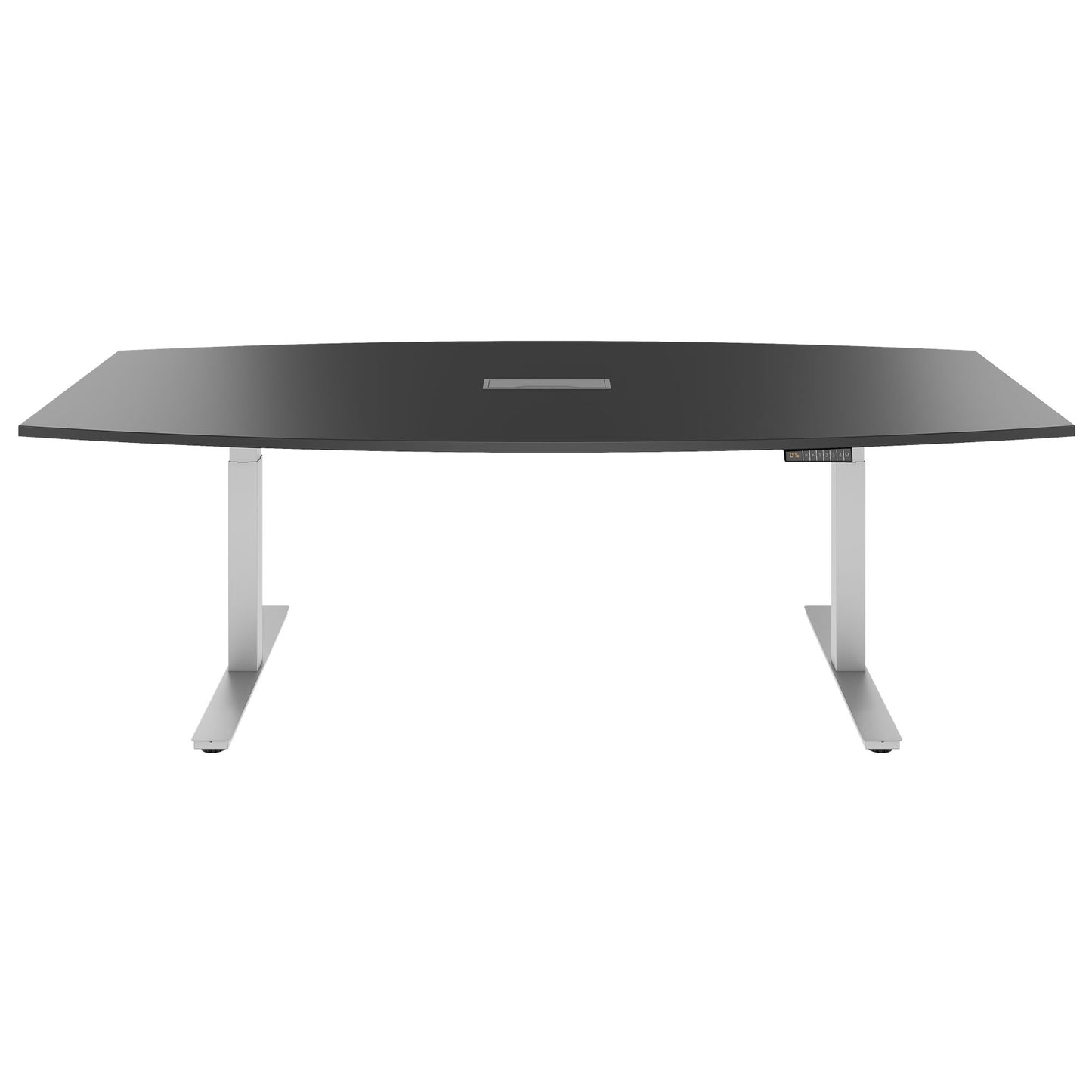 DRIVE 2 motor conference table | Boat shape, 1800 - 2400 mm (6 - 10 people), electrically height adjustable, cable flap optional, anthracite