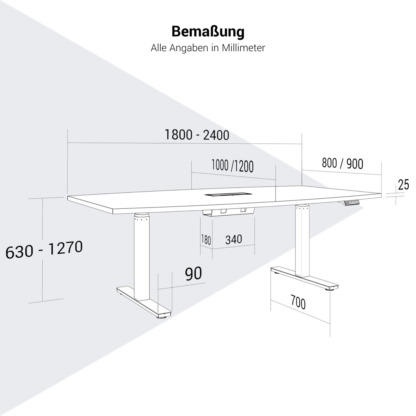 DRIVE 2-Motoren-Konferenztisch | Bootsform, 1800 - 2400 mm (6 - 10 Personen), elektrisch höhenverstellbar, Kabelklappe optional, Anthrazit