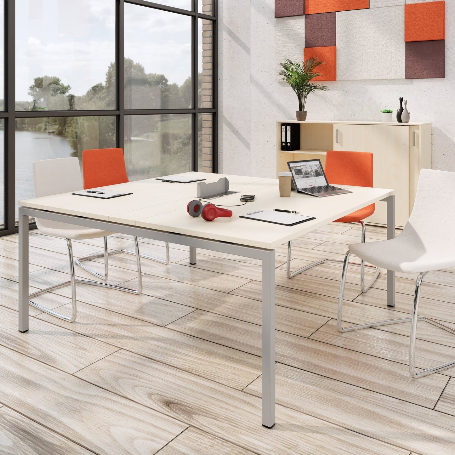 NOVA Tableau de conférence | 1600 x 1640 mm (6 - 8 personnes), électrifié, érable