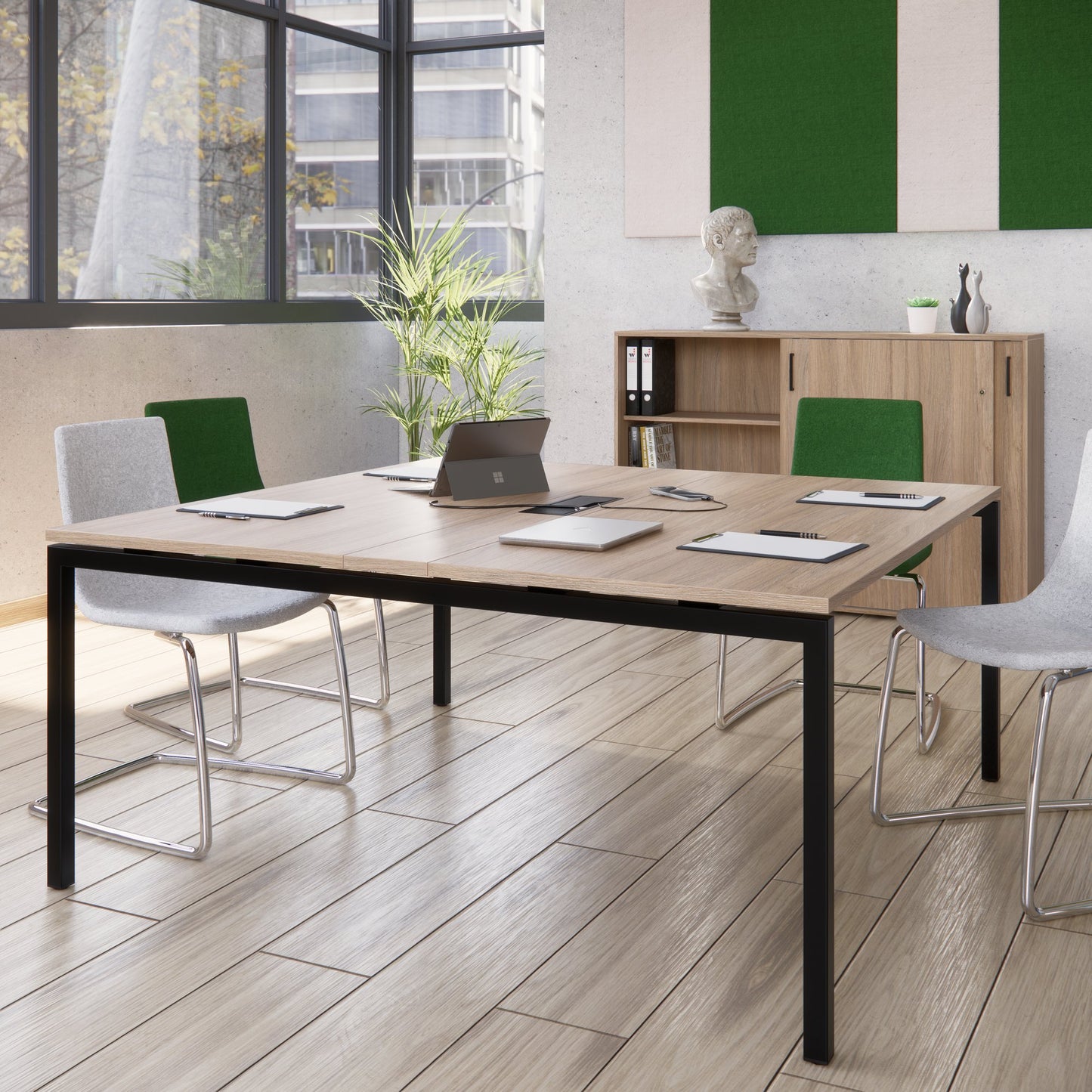 NOVA Conference table | 1600 x 1640 mm (6 - 8 people), electrified, amber oak
