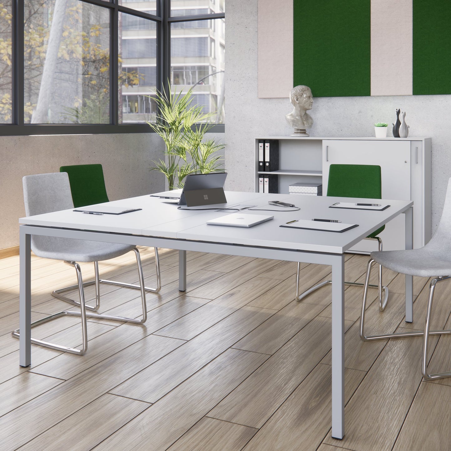 NOVA Konferenztisch | 1600 x 1640 mm (6 - 8 Personen), elektrifiziert, Perlgrau