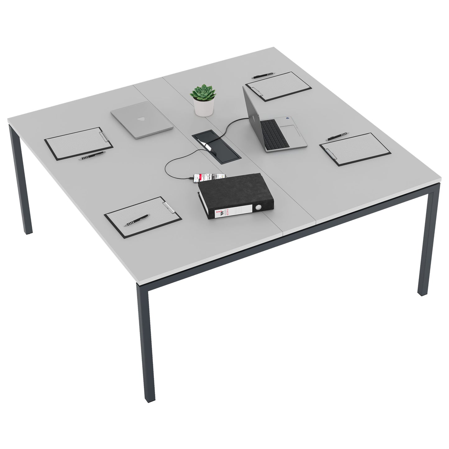 NOVA Konferenztisch | 1600 x 1640 mm (6 - 8 Personen), elektrifiziert, Perlgrau