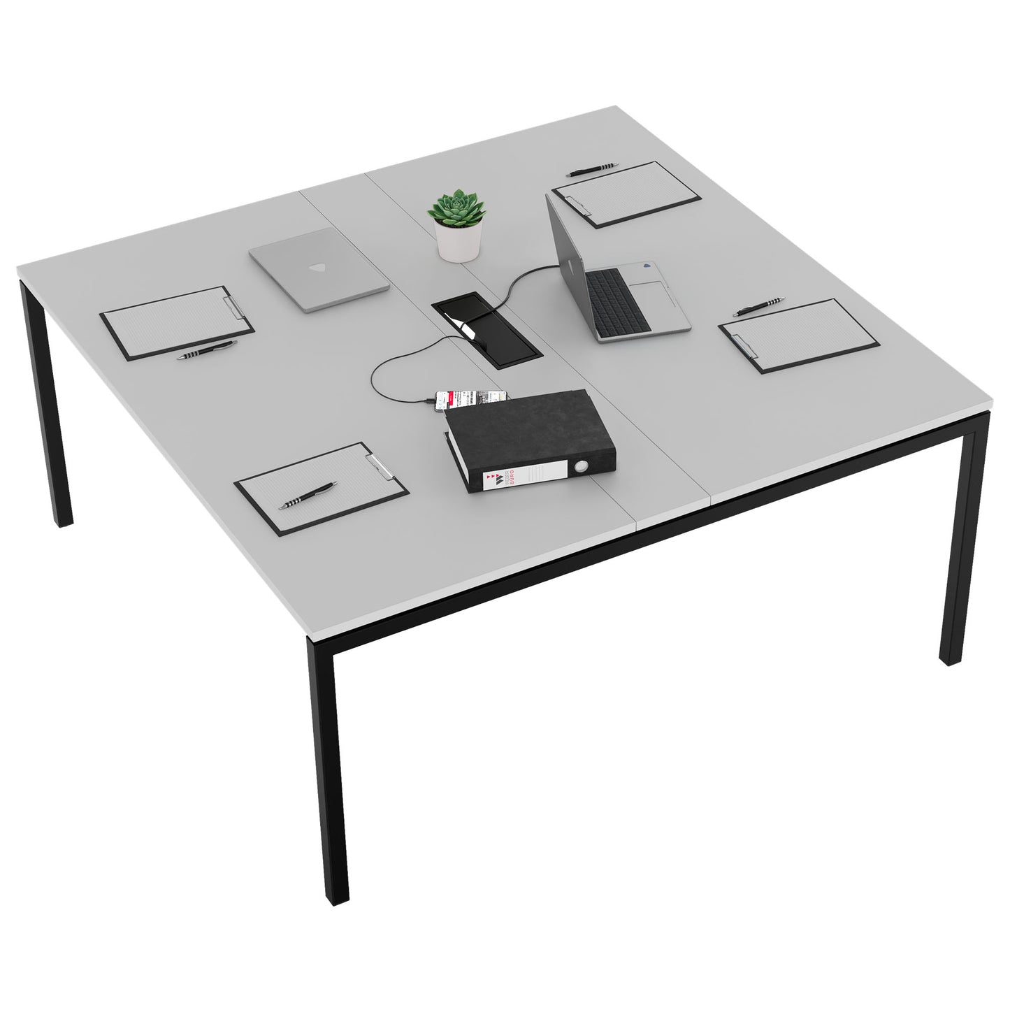 NOVA Konferenztisch | 1600 x 1640 mm (6 - 8 Personen), elektrifiziert, Perlgrau