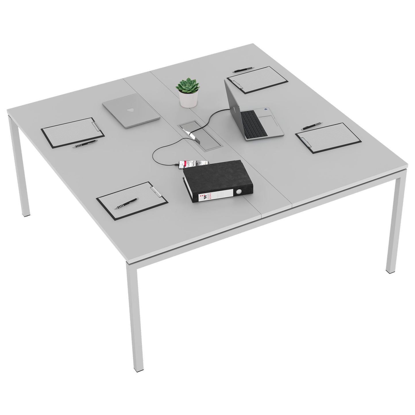 NOVA Konferenztisch | 1600 x 1640 mm (6 - 8 Personen), elektrifiziert, Perlgrau