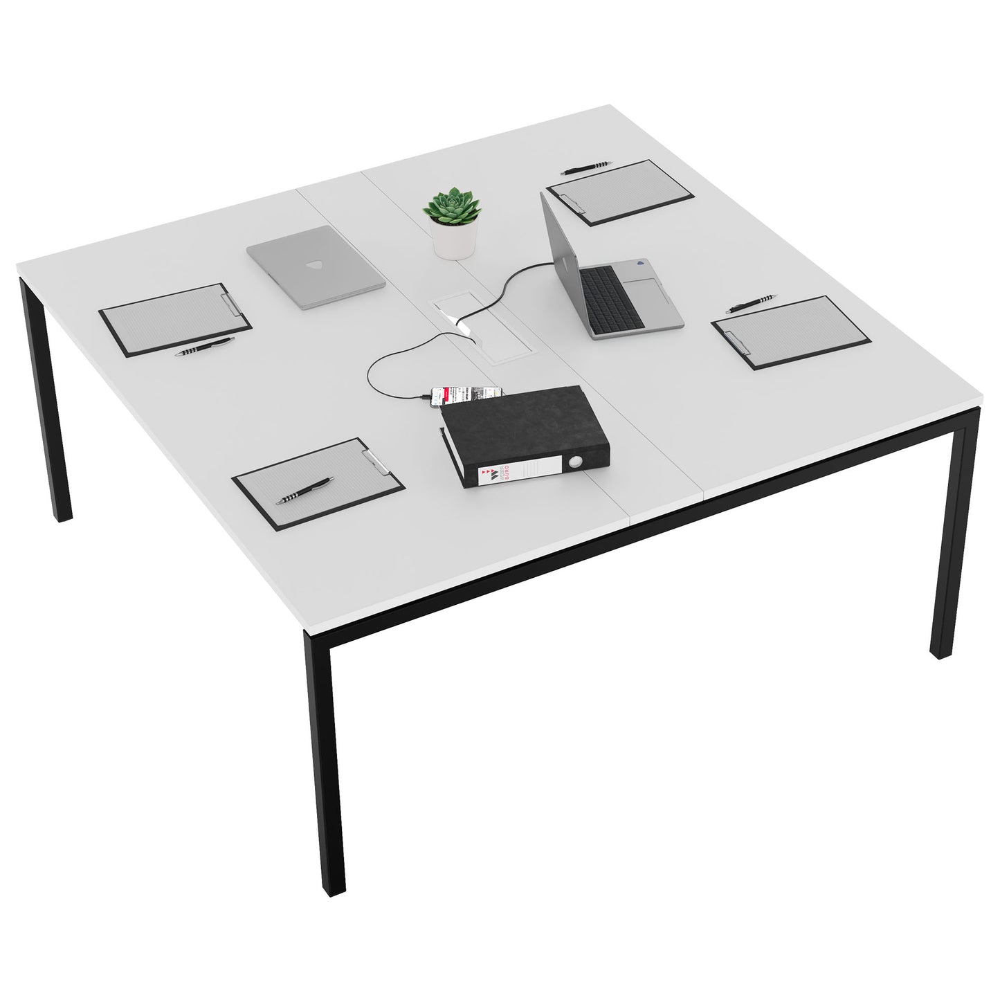 NOVA Konferenztisch | 1600 x 1640 mm (6 - 8 Personen), elektrifiziert, Weiß