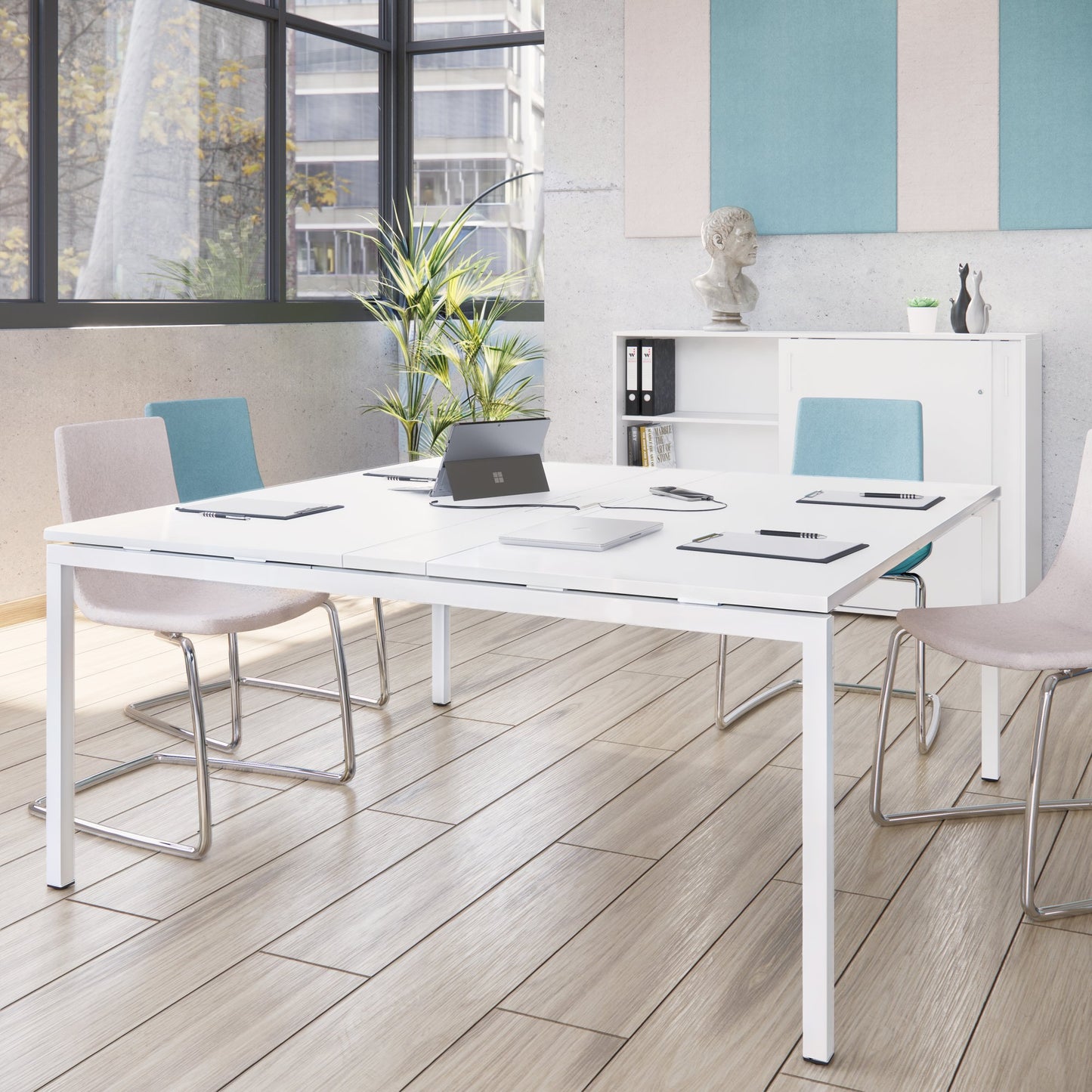 NOVA Konferenztisch | 1600 x 1640 mm (6 - 8 Personen), elektrifiziert, Weiß