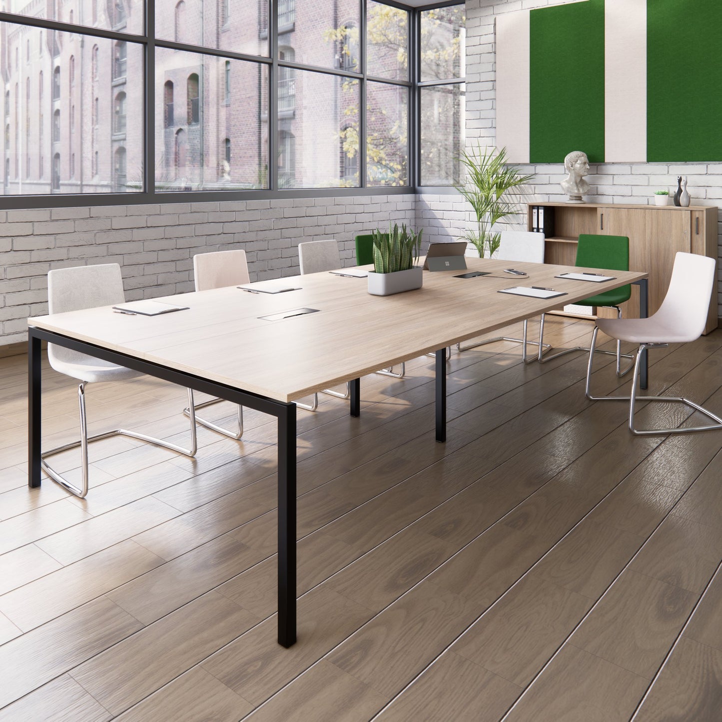 NOVA Tableau de conférence | 3200 x 1640 mm (10 - 12 personnes), électrifié, chêne ambre