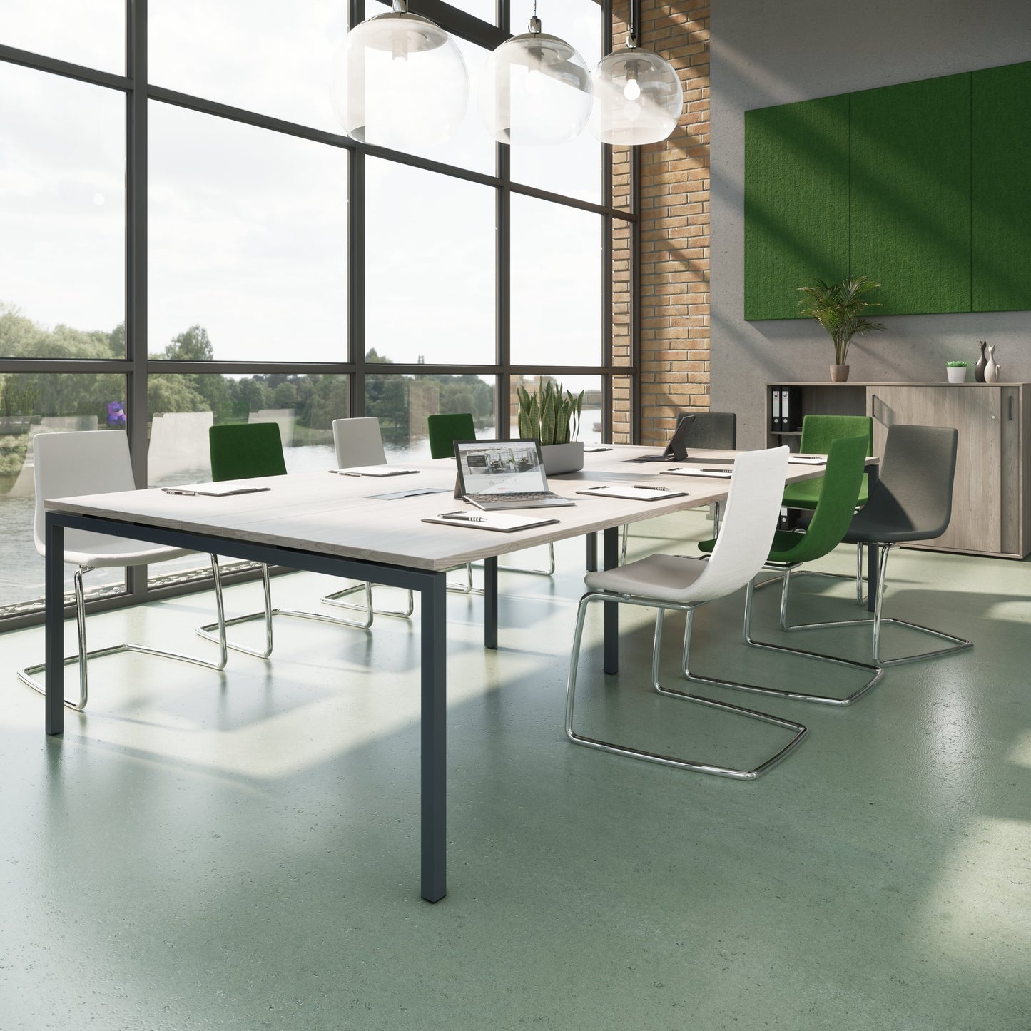 NOVA Conference table | 3200 x 1640 mm (10 - 12 people), electrified, north oak gray