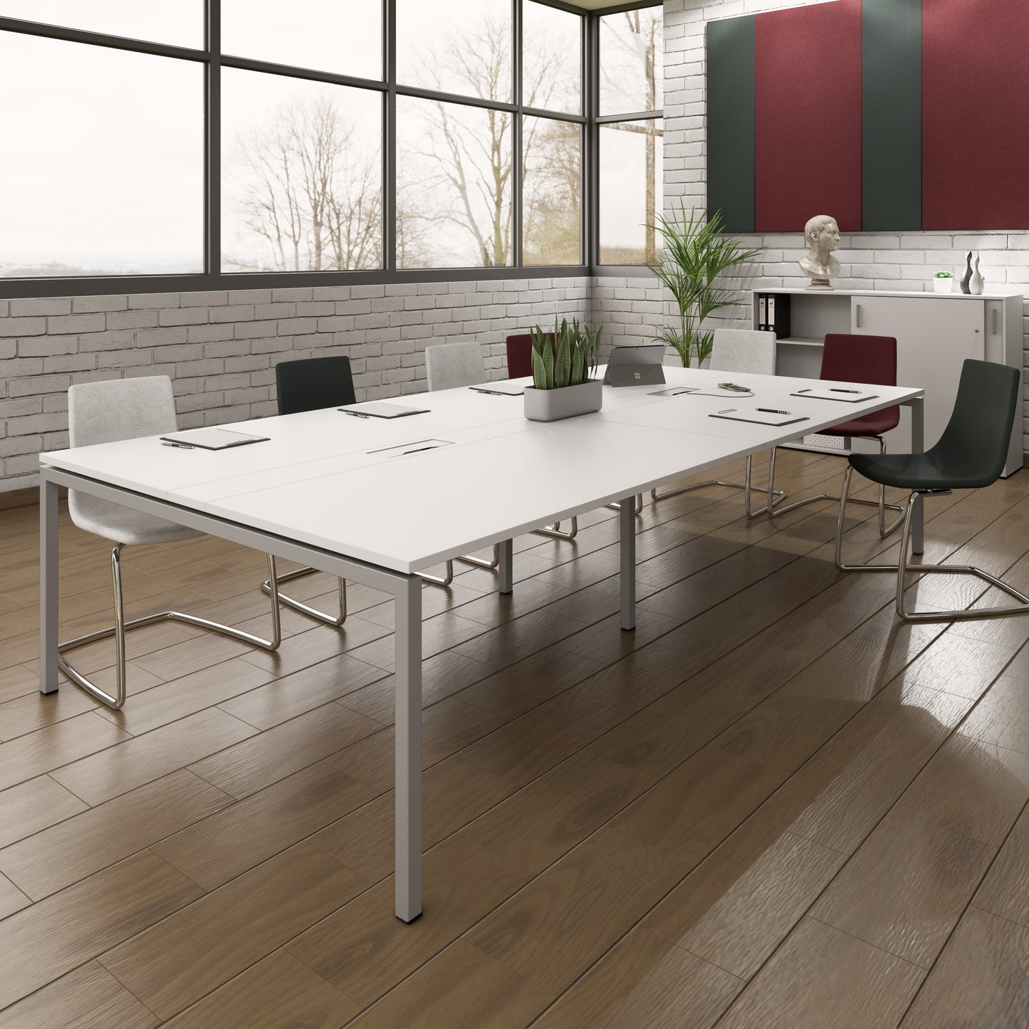 NOVA Tableau de conférence | 3200 x 1640 mm (10 - 12 personnes), électrifié, gris perlé