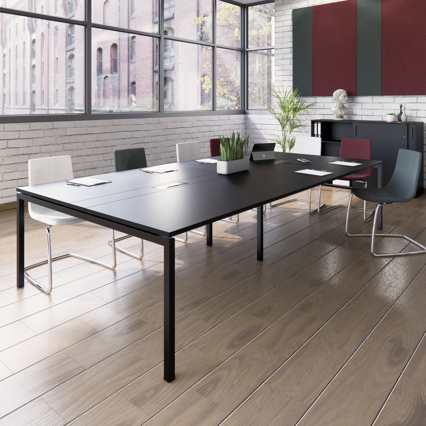 NOVA Tableau de conférence | 3200 x 1640 mm (10 - 12 personnes), électrifié, noir