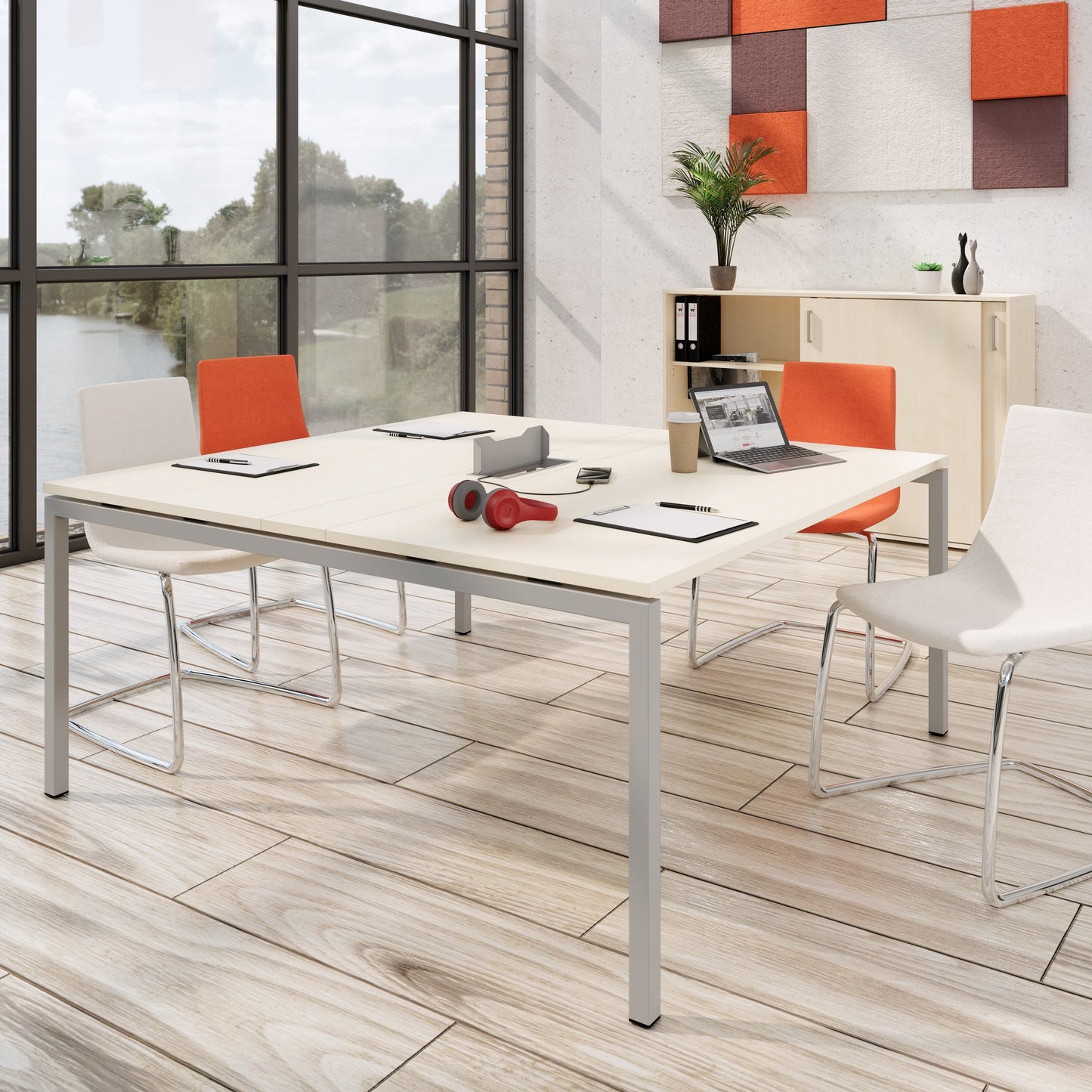 NOVA Conference table | 1600 x 1640 mm (6 - 8 people), electrified, maple
