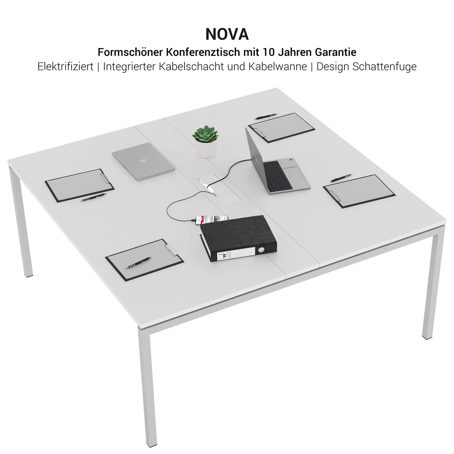 NOVA Konferenztisch | 1600 x 1640 mm (6 - 8 Personen), elektrifiziert, Weiß