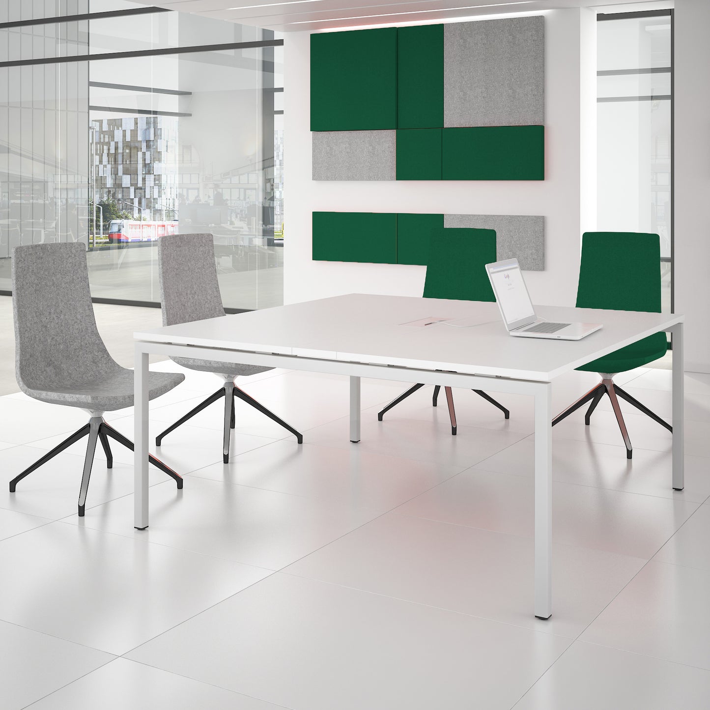 NOVA Konferenztisch | 1600 x 1640 mm (6 - 8 Personen), elektrifiziert, Weiß