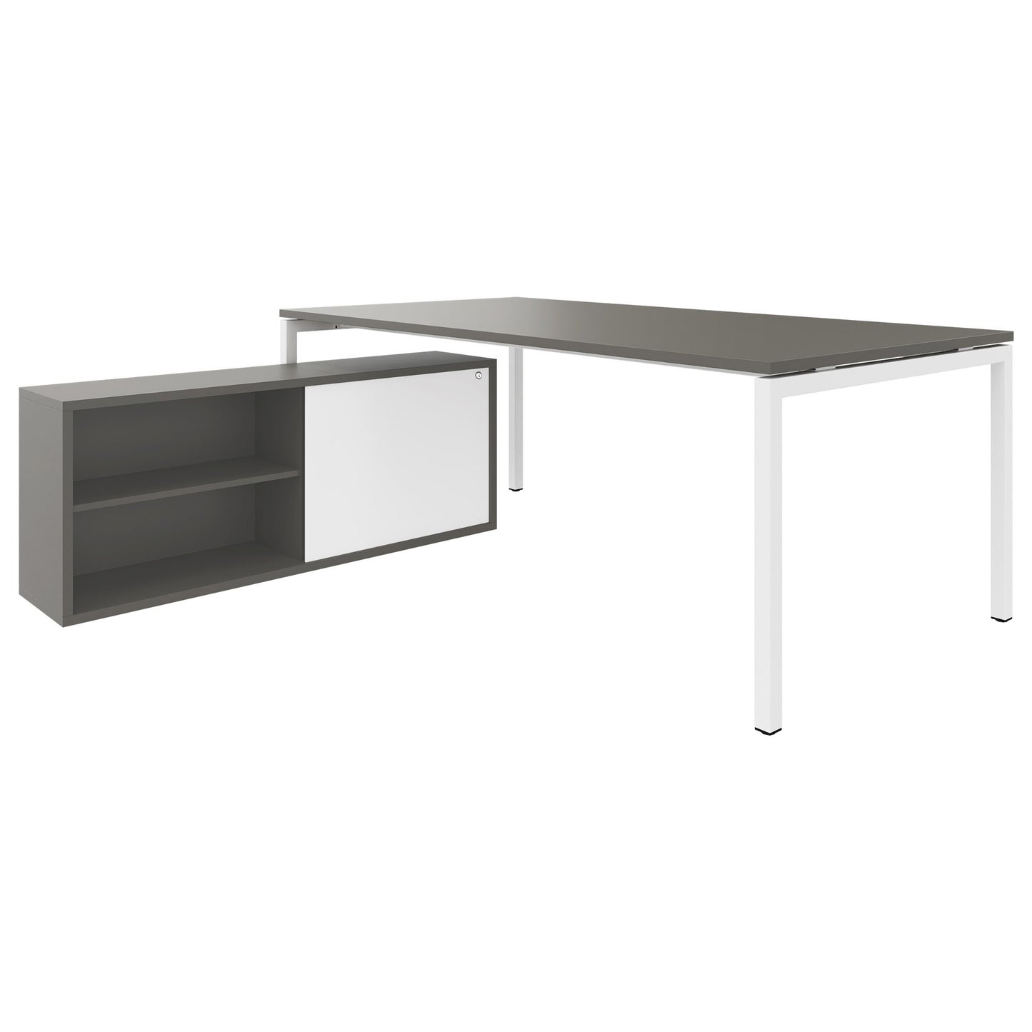 NOVA U Chefschreibtisch mit Lowboard | 2000 x 1382 mm, Cubanitgrau