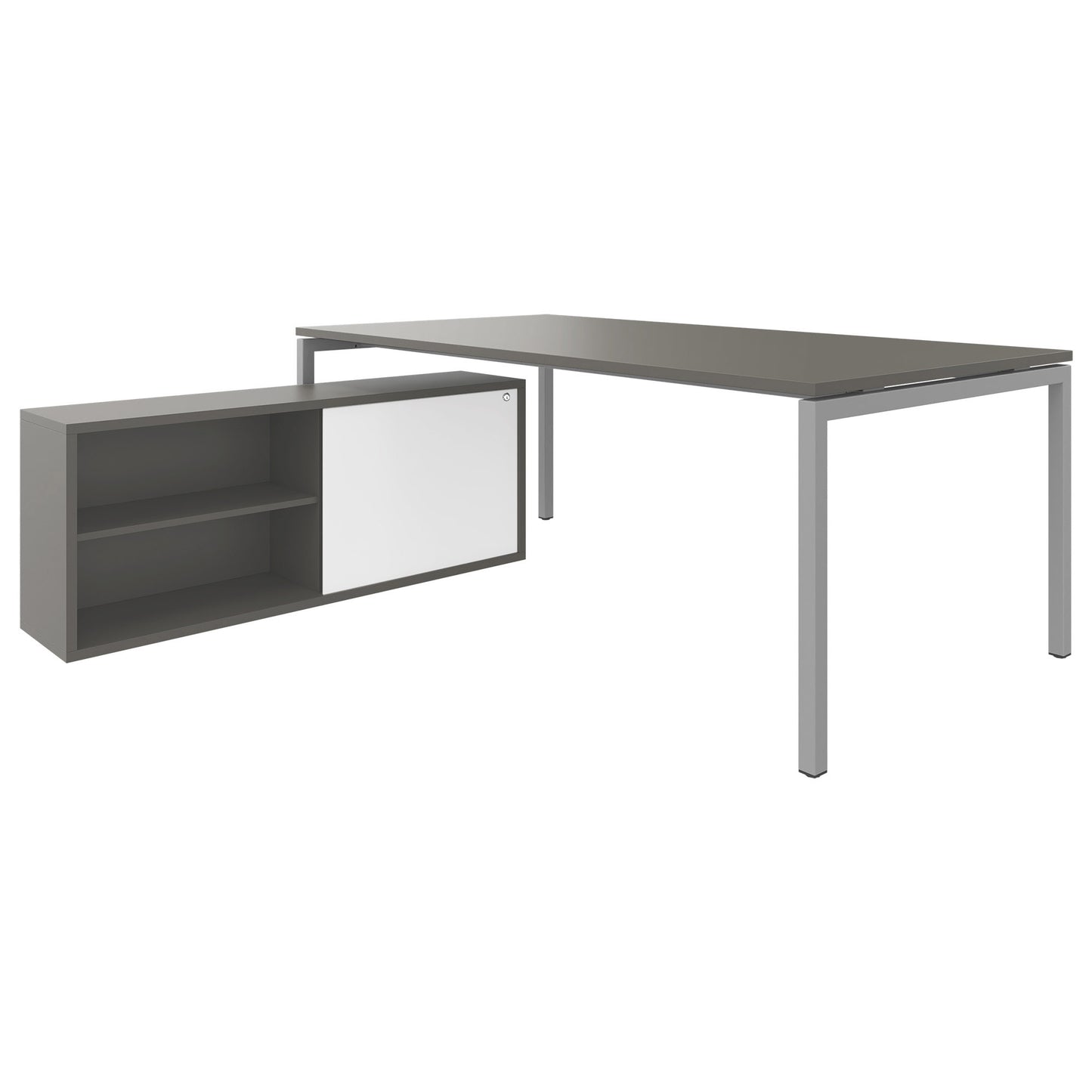 NOVA U Chefschreibtisch mit Lowboard | 2000 x 1382 mm, Cubanitgrau