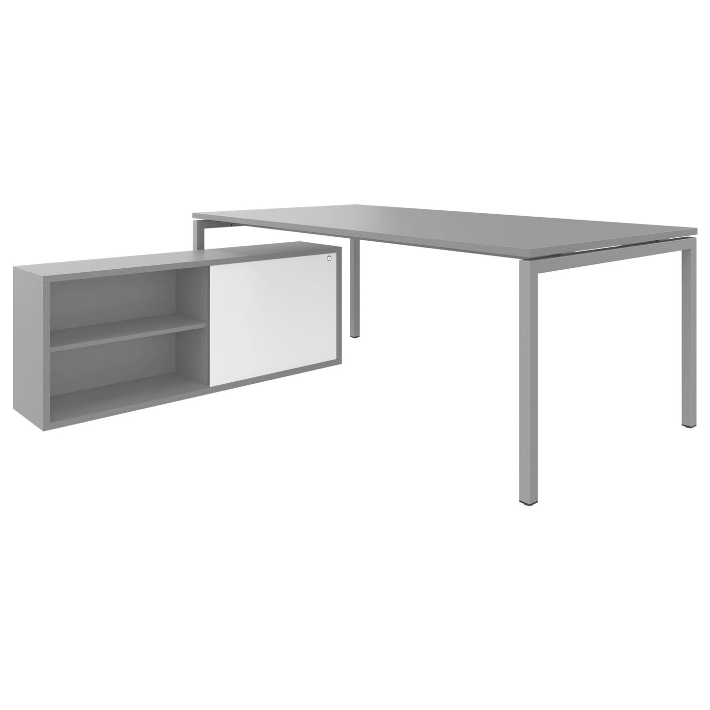 NOVA U Chefschreibtisch mit Lowboard | 2000 x 1382 mm, Perlgrau