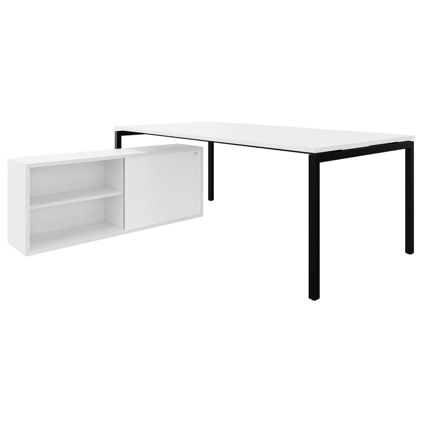 NOVA U Chefschreibtisch mit Lowboard | 2000 x 1382 mm, Weiß