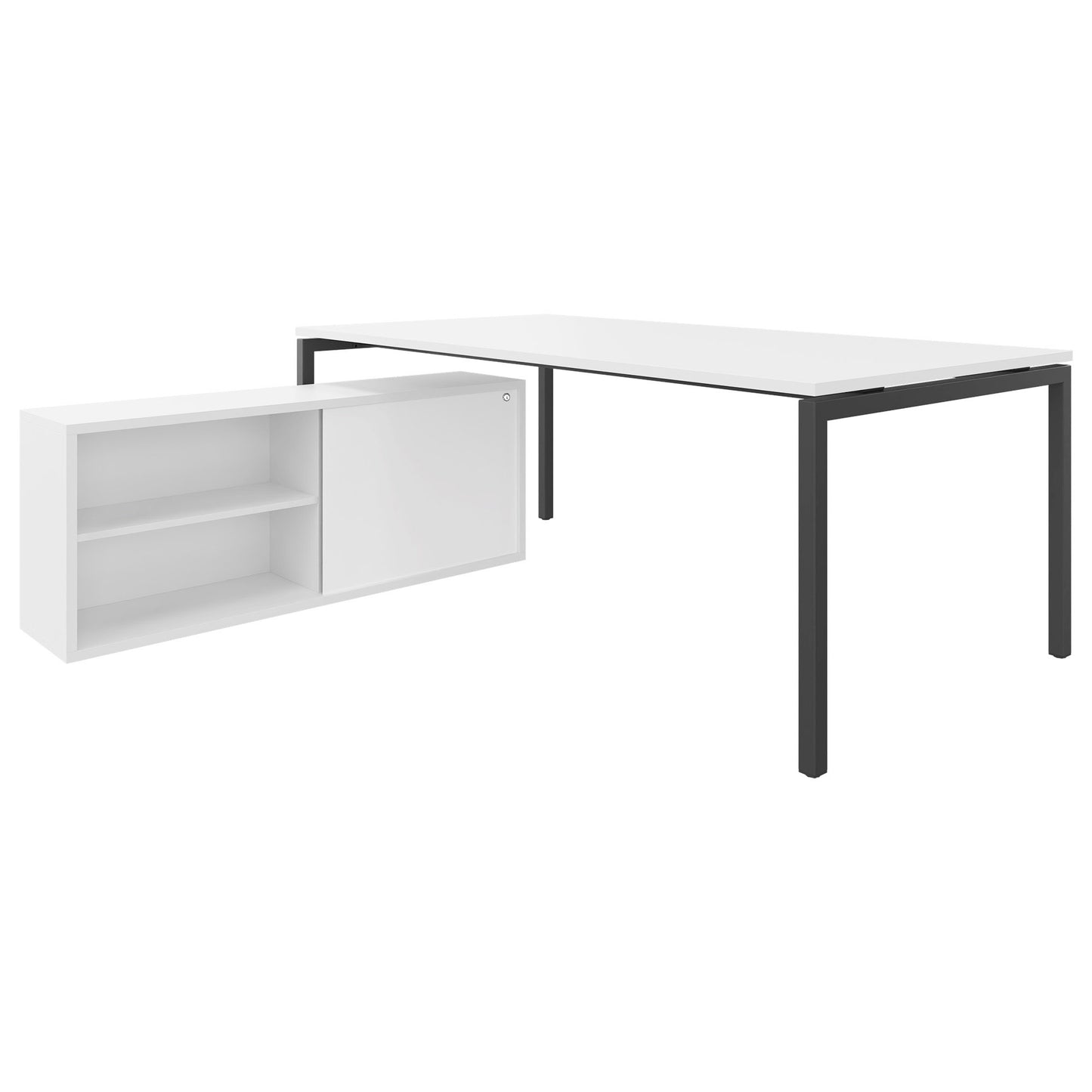 NOVA U Chefschreibtisch mit Lowboard | 2000 x 1382 mm, Weiß